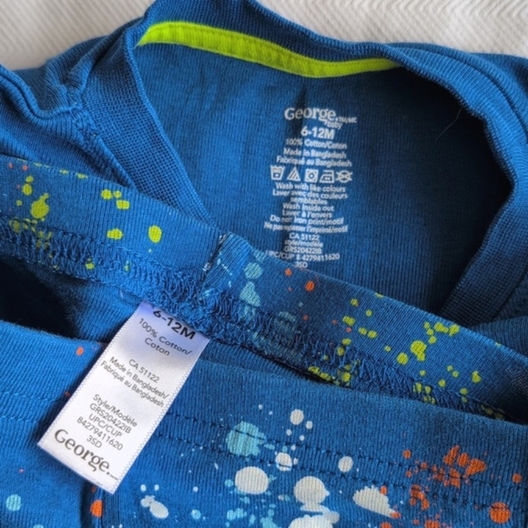 george blue splatter cotton pajamas matching set 6-12 months baby unisex - Picture 3 of 7